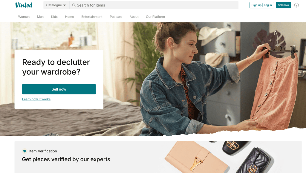 screenshot of Vinted website